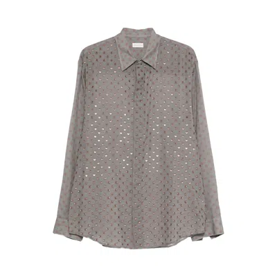 Pre-owned Dries Van Noten Starburst Polka Dot Print Shirt 'steel' | Grey | Men's Size 50 In Gray
