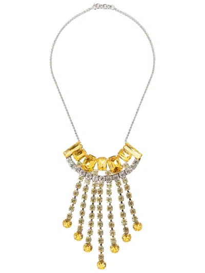 Dries Van Noten Statement Brass Necklace With Strass Charms In Metallic