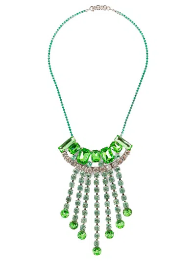 Dries Van Noten Statement Brass Necklace With Strass Charms In Green