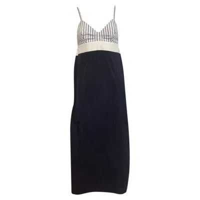 Dries Van Noten Stiped Bra Top Midi Dress In Navy Blue Cotton In Multi