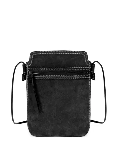 Dries Van Noten Stitching Suede Phone Pouch In Black