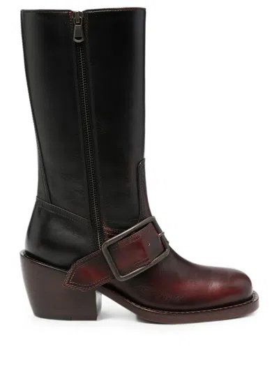 Dries Van Noten Square Toe Ankle Boots Buckle Strap In Black