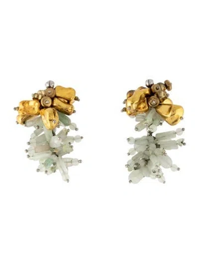 Pre-owned Dries Van Noten Stone & Bead Drop Earrings In Blue