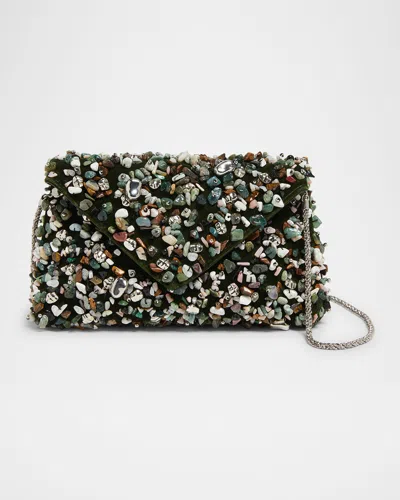 Dries Van Noten Stone-embellished Envelope Clutch Bag In Green
