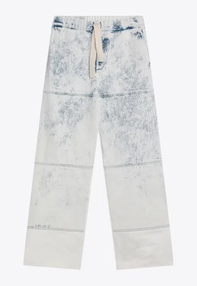 Dries Van Noten Straight-leg Bleached Drawstring Jeans In Blue