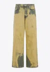 Dries Van Noten Mens Lime Washed Flap-pocket Denim Jacket In Yellow
