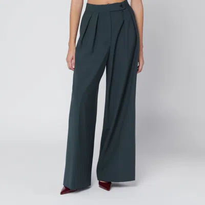 Dries Van Noten Straight Pants With Dark Green Pleats Women In Black
