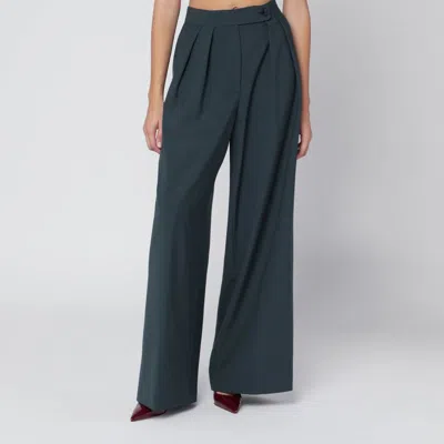 Dries Van Noten Straight Pants With Dark Green Pleats Women In Black