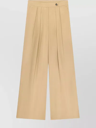 Dries Van Noten Straight Wide-leg Trousers Belt Loops In Beige