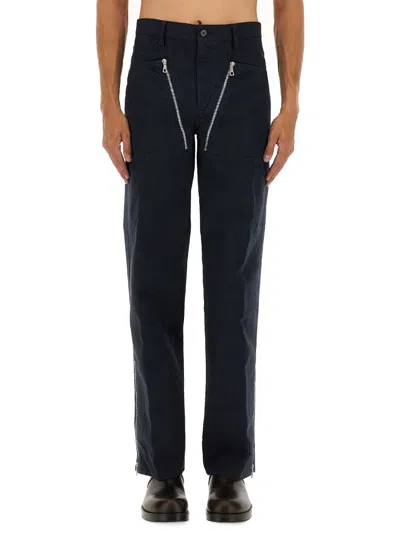 Dries Van Noten Straight-leg Double Front Zipper Cotton Pants In Blue