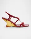 Dries Van Noten Strappy Patent Leather Wedge Sandals In Multi