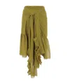 Dries Van Noten Nylon Skirt With Ruffles In Green