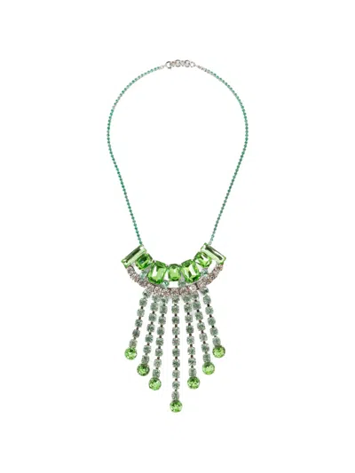 Dries Van Noten Statement Brass Necklace With Strass Charms In Green