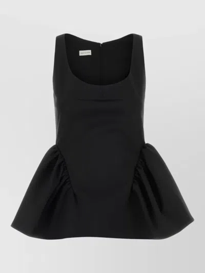Dries Van Noten Stretch Gabardine Peplum Top Scoop Neckline In Black