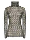 Dries Van Noten Geometric Pattern Turtleneck Long Sleeve Sweater In Green