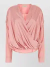 DRIES VAN NOTEN STRETCH SATIN WRAP BLOUSE WITH BUTTONED CUFFS
