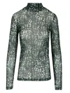 Dries Van Noten Sheer Printed Turtleneck Top In Green