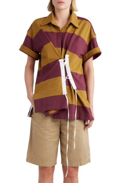 Dries Van Noten Click Striped Lace-up Shirt In Mustard