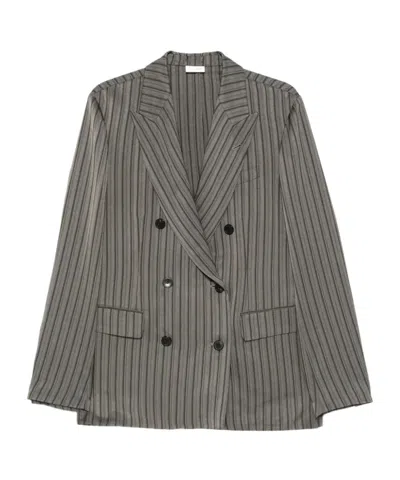 Dries Van Noten Striped Blazer In Brown