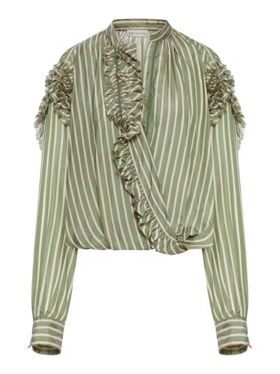 Dries Van Noten Striped Blouse With Ruffles In Multi