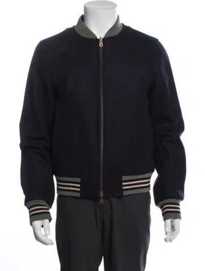 Pre-owned Dries Van Noten Striped Bomber Jacket In Blue
