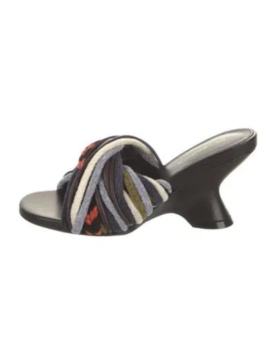 Pre-owned Dries Van Noten Striped Braided Accents Slides In Green
