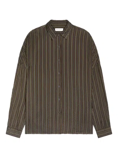 Dries Van Noten Casia Stripe Oversize Cupro Cocoon Shirt In Brown