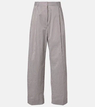 Dries Van Noten Striped Cotton And Silk Pants In Gray