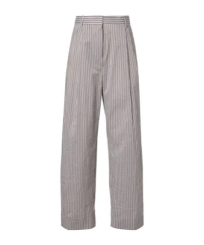 Dries Van Noten Striped Cotton And Silk Pants In Gray