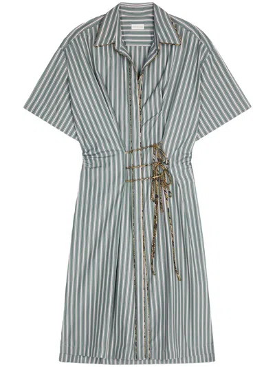 Dries Van Noten Striped Cotton Dress In Green