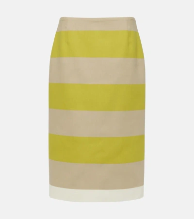 Dries Van Noten Striped Cotton Gabardine Midi Skirt In Yellow