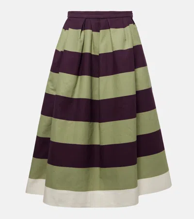 Dries Van Noten Striped Cotton Midi Skirt In Multicoloured