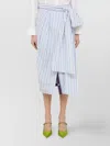 Dries Van Noten Striped Cotton Midi Skirt Waist Wrap In Blue