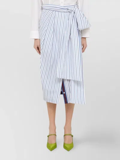 DRIES VAN NOTEN STRIPED COTTON MIDI SKIRT WAIST WRAP