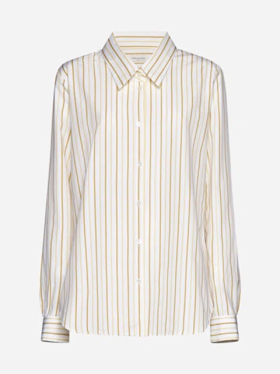 Dries Van Noten Womens Yellow Striped Dropped-shoulder Relaxed-fit Cotton Shirt In White,yellow