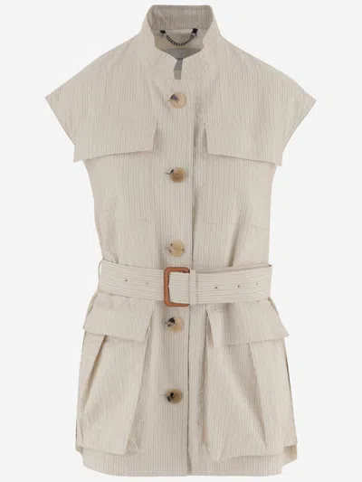 Dries Van Noten Striped Cotton-blend Sleeveless Jacket In Neutral