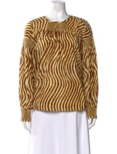 Pre-owned Dries Van Noten Striped Crew Neck Blouse In Brown