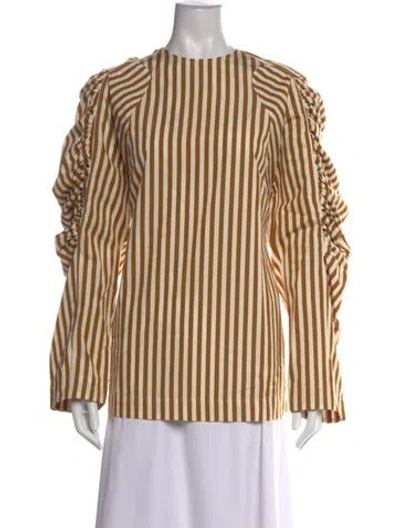 Pre-owned Dries Van Noten Striped Crew Neck Blouse In Brown