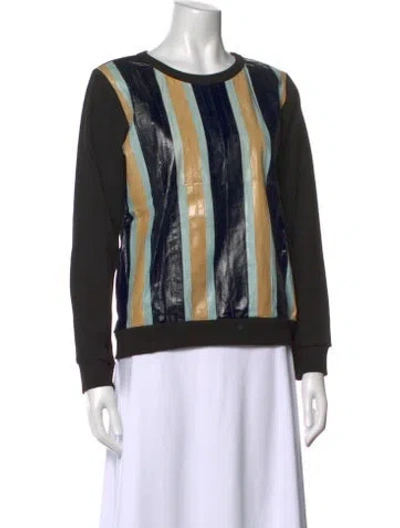 Pre-owned Dries Van Noten Striped Crew Neck Sweatshirt In Black