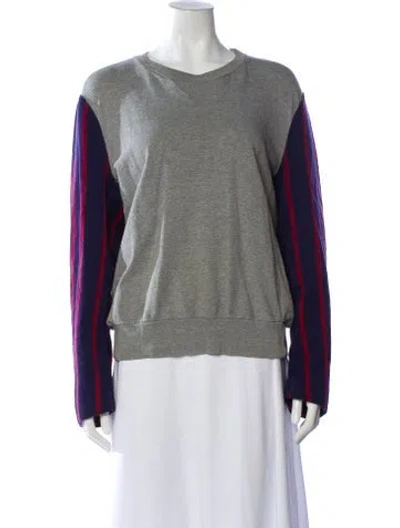 Pre-owned Dries Van Noten Striped Crew Neck Sweatshirt In Gray