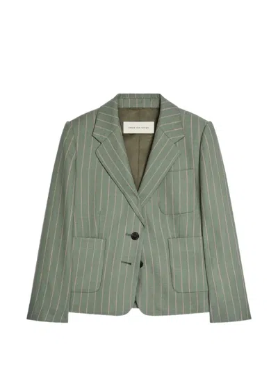 Dries Van Noten Striped Cropped Blazer In Green