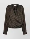 Dries Van Noten Brown Striped Cupro Draped Blouse In Brown