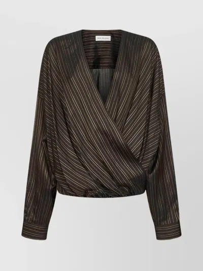 DRIES VAN NOTEN STRIPED CUPRO DRAPED BLOUSE