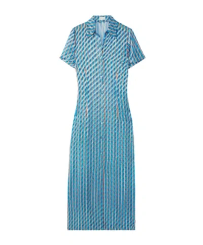 Dries Van Noten Striped Cutout Midi Shirt Dress In Blue