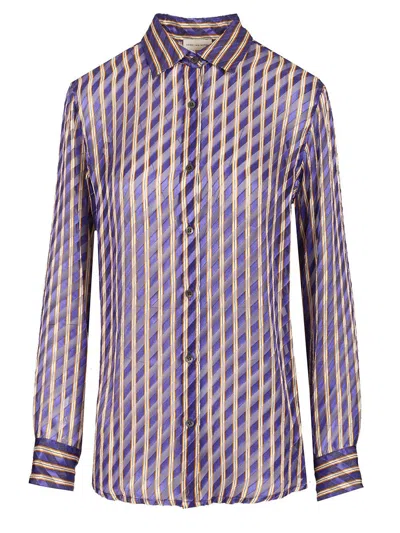 Dries Van Noten Striped Dvor Satin Shirt In Blue