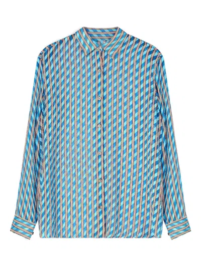 Dries Van Noten Clavelly Silk Blend Shirt In Blue
