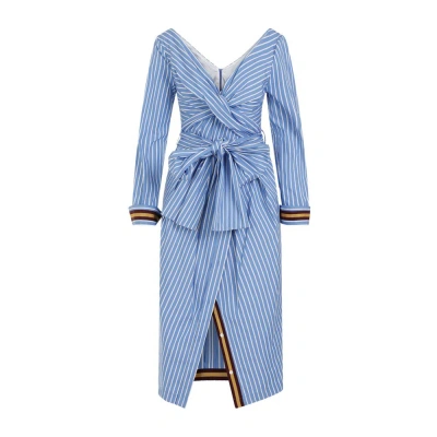 Dries Van Noten Dolada Off-the-shoulder Striped Poplin Shirt Dress In Blue