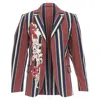 Shop Dries Van Noten Striped Floral Beaded Wool Linen Blazer In Red