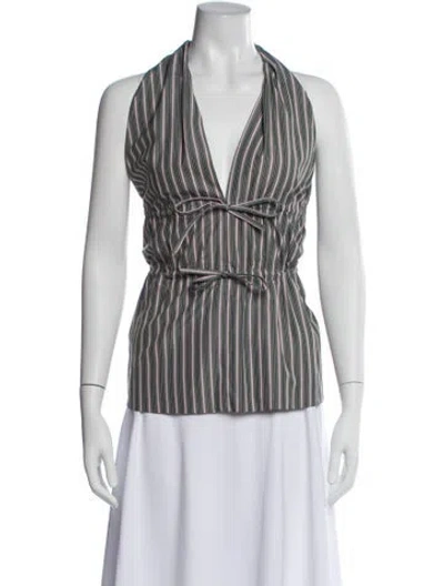 Pre-owned Dries Van Noten Striped Halterneck Top In Black