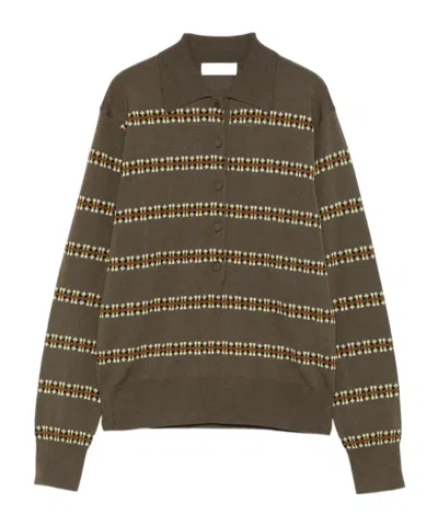 Dries Van Noten Striped Knit Polo Shirt In Brown